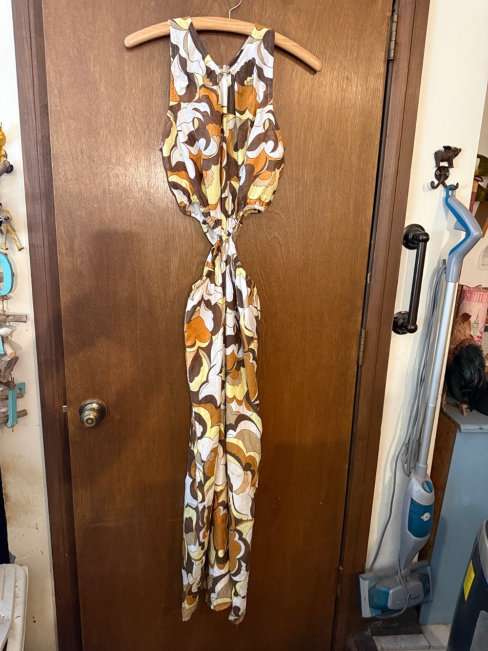 Faithfull the Brand Brown, White & Mustard Cutout Maxi Dress